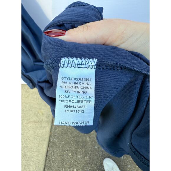 Baltic Born Navy Kristina Ruffle Short Sleeve Front Slit Belt Maxi Dress Sz 2X - Picture 7 of 9